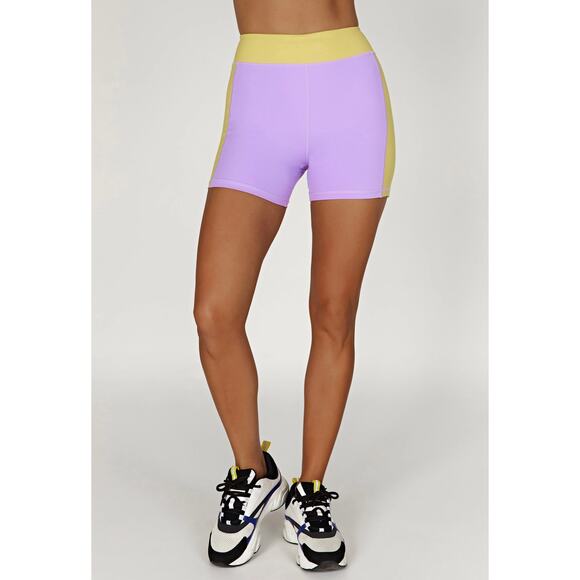 MESHKI Becca Two Tone Lilac & Yellow Workout Set Sports Bra & Biker Shorts EUC - Picture 10 of 16